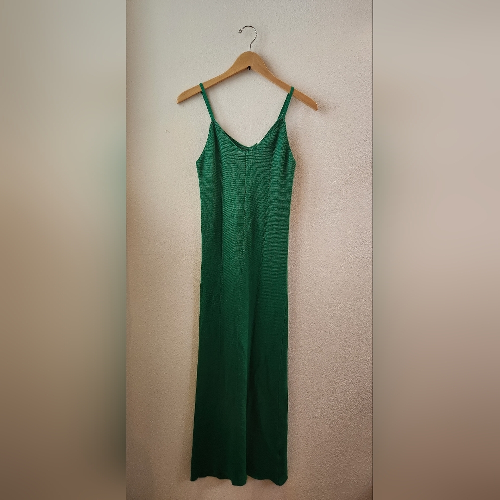 Green Midi Slip Dress with Spaghetti Straps